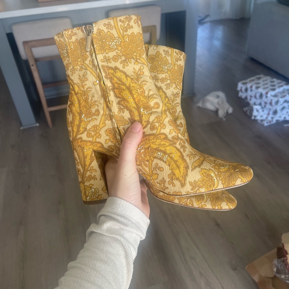 Vintage-Style Sam Edelman Floral Ankle Boots - Size 7